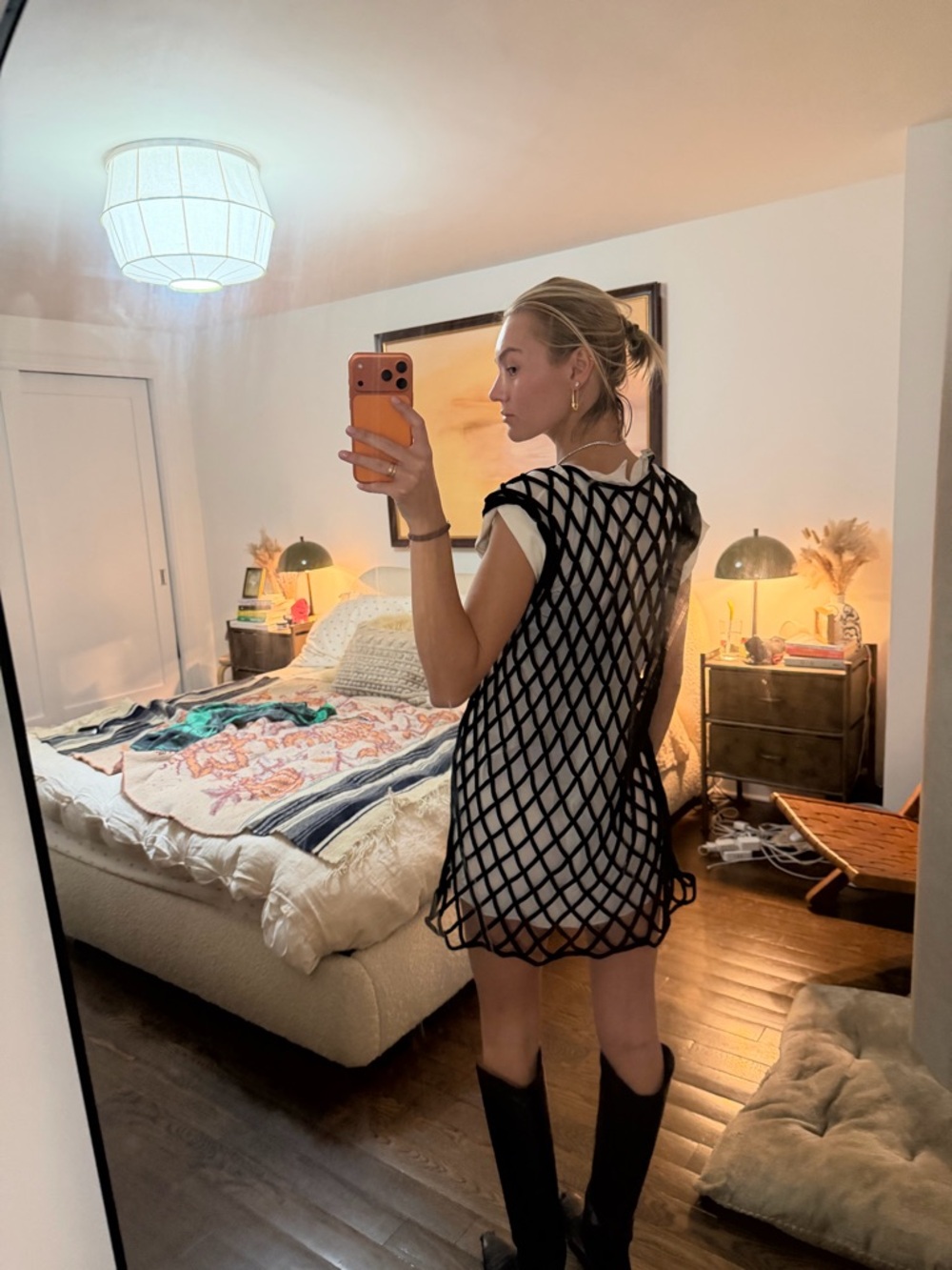 Balenciaga Black Lattice Mini Dress with Cream Underlayer - Picture 8 of 9